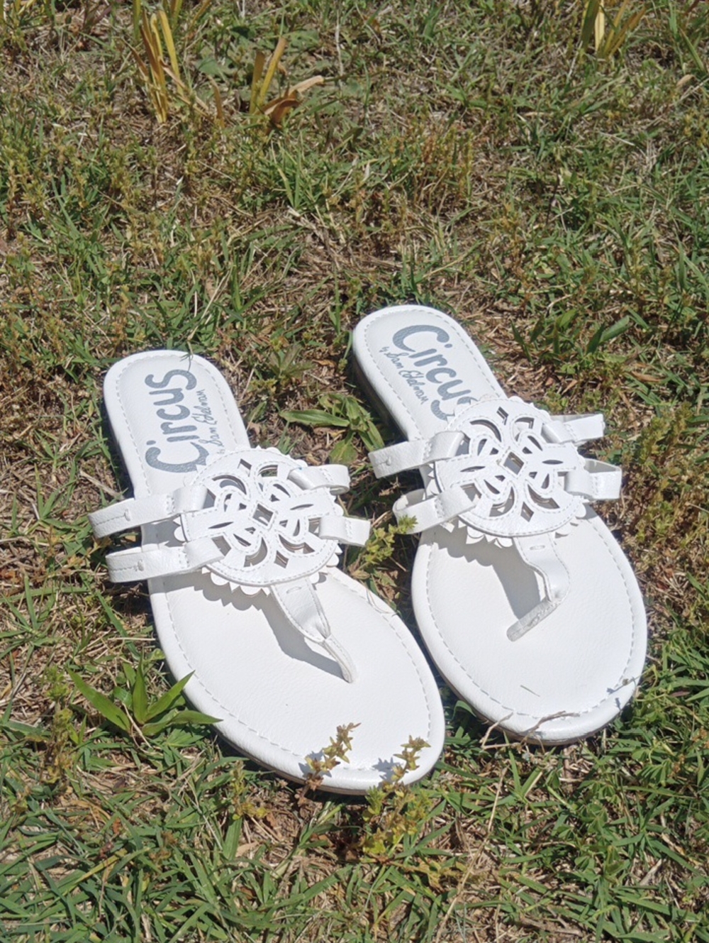 NEW! Circus by Sam Edelman White Floral Cutout Thong Slide Sandals